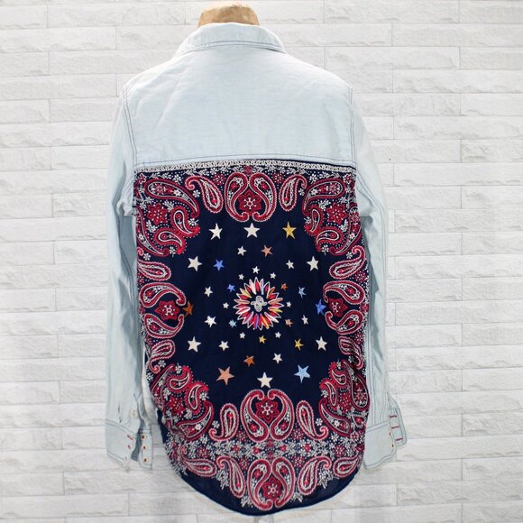 FREE PEOPLE Shirt Bandana Bandit Chambray Country Western Shacket Blue Small - Picture 1 of 13